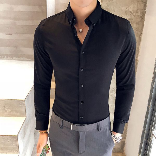 black/white/gray men dress shirt fashion 2019 autumn long sleeve mens casual shirts slim fit business formal wear prom tuxedo, White;black
black/white/gray men dress shirt fashion 2019 autumn long sleeve mens casual shirts slim fit business formal wear prom tuxedo, White;black