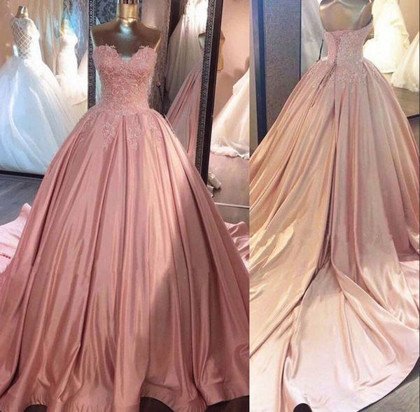 2019 pink lace up back ball gown wedding dresses lace appliques sweetheart neck sweep train bridal gowns, White
2019 pink lace up back ball gown wedding dresses lace appliques sweetheart neck sweep train bridal gowns, White