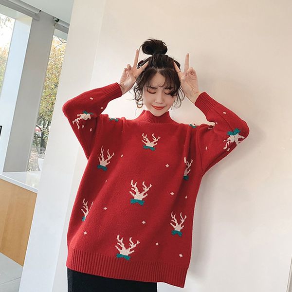 christmas women's turtleneck knit pullover ladies fashion christmas reindeer cartoon pattern sweater girl loose casual sweaters, White;black
christmas women's turtleneck knit pullover ladies fashion christmas reindeer cartoon pattern sweater girl loose casual sweaters, White;black