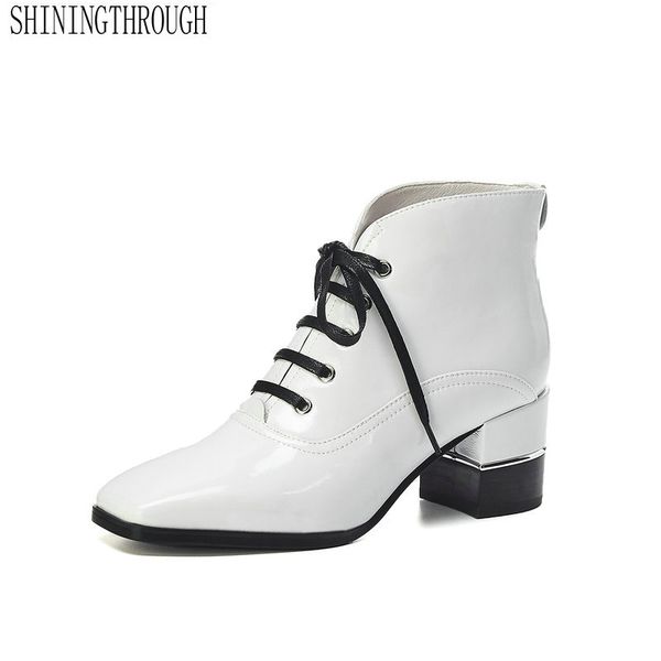 2020 genuine leather metal decoration square toe lace-up ankle boots square high heel fashion women shoes size 34-42, Black
2020 genuine leather metal decoration square toe lace-up ankle boots square high heel fashion women shoes size 34-42, Black