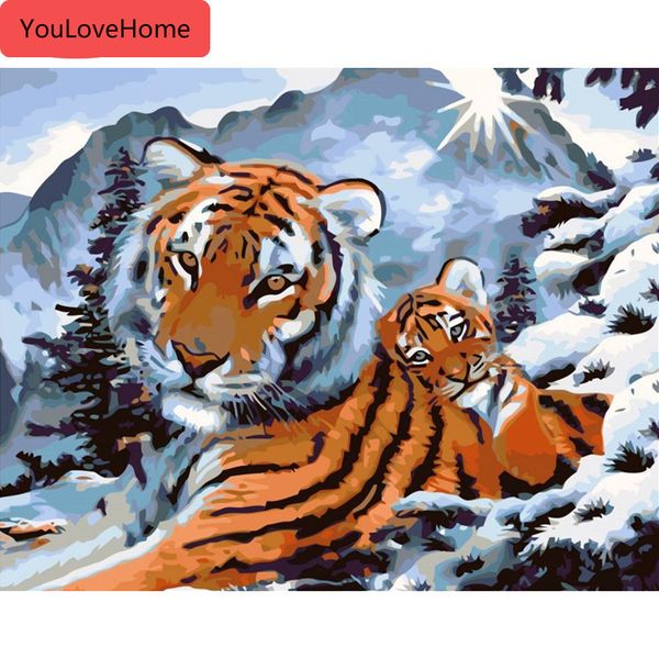 фотографии по номерам тигр животных наборы рисунок холст ручная роспись diy картина маслом зимние пейзажи украшения дома искусство окраски п