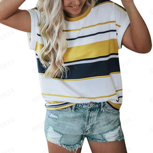 2019 summer womens fashion casual striped o-neck short sleeve korean polyester fabric loose elegant soft new 524, White
2019 summer womens fashion casual striped o-neck short sleeve korean polyester fabric loose elegant soft new 524, White