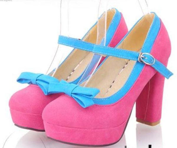 2019 suede bowknot women's shoes in spring and autumn with new style high heel coarse heel round head blue patchwork, Black
2019 suede bowknot women's shoes in spring and autumn with new style high heel coarse heel round head blue patchwork, Black