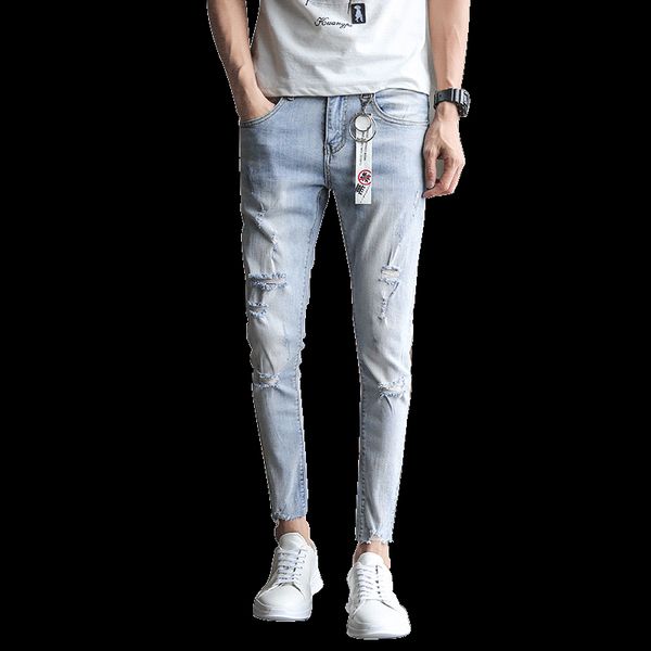 skinny jeans men summer simple casual jeans men ankle length slim fit denim hole homme simple trousers, Blue
skinny jeans men summer simple casual jeans men ankle length slim fit denim hole homme simple trousers, Blue