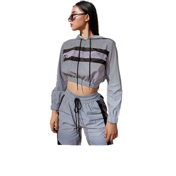 new arrival women reflective two pieces sets silver sweatshirts elastic drawstring pants tracksuits, Gray
new arrival women reflective two pieces sets silver sweatshirts elastic drawstring pants tracksuits, Gray