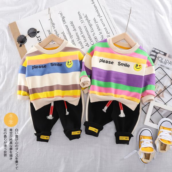 2019 winter baby's sets girls striped smiling face sweatshirt hoodies + casual sport trousers thick velvet kids boys 2pcs suits, White
2019 winter baby's sets girls striped smiling face sweatshirt hoodies + casual sport trousers thick velvet kids boys 2pcs suits, White