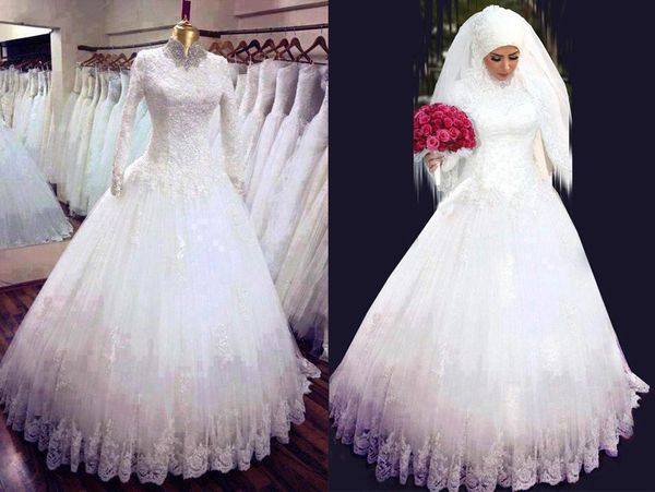 2019 long sleeves muslim wedding dresses beaded high neck lace long robe de mariage islamic arabic wedding dresses vestido de novia, White
2019 long sleeves muslim wedding dresses beaded high neck lace long robe de mariage islamic arabic wedding dresses vestido de novia, White