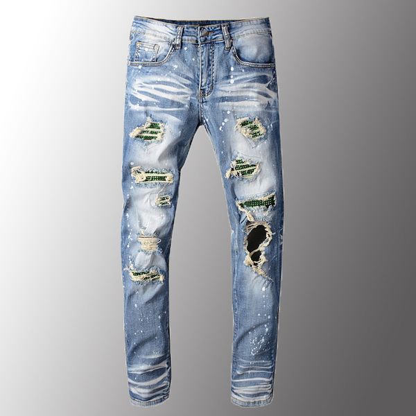 men's jeans men luxury crystal holes ripped slim skinny patchwork distressed blue stretch denim pants plus size 40
men's jeans men luxury crystal holes ripped slim skinny patchwork distressed blue stretch denim pants plus size 40