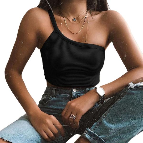 2020 new women fashion summer irregular single shoulder camisole solid slim vest, Black;blue
2020 new women fashion summer irregular single shoulder camisole solid slim vest, Black;blue