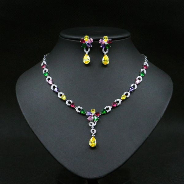 2020 fashion exclusive colorful cz charm female pendant necklace earrings set flower shape zirconia jewelry sets women, Silver
2020 fashion exclusive colorful cz charm female pendant necklace earrings set flower shape zirconia jewelry sets women, Silver