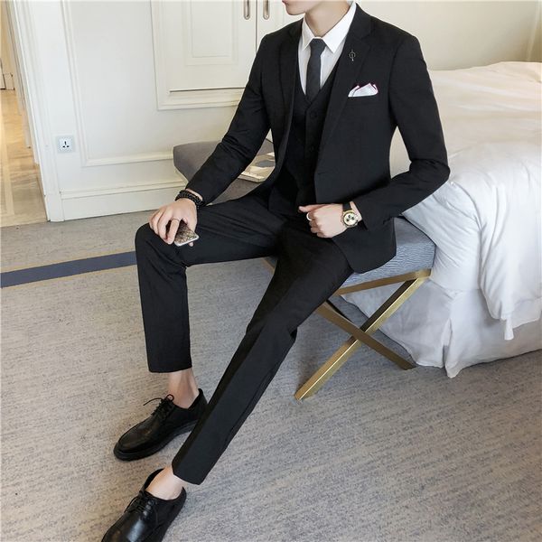 men's suits & blazers 2021 spring fashion wedding groom for men slim fit 3 pcs business casual formal suit s-4xl, White;black