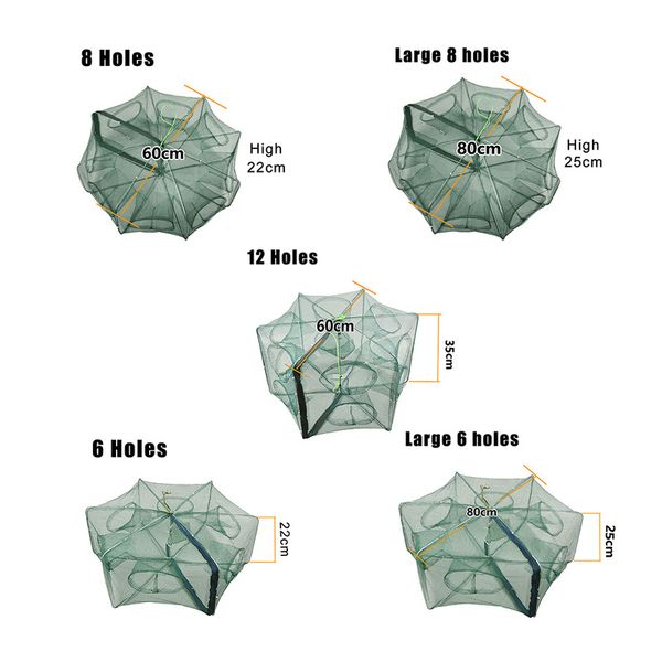 folded fishing net 6/8/12 hole automatic fishing nets trap fish shrimp minnow crab trap baits cast mesh fishnet dropshipping