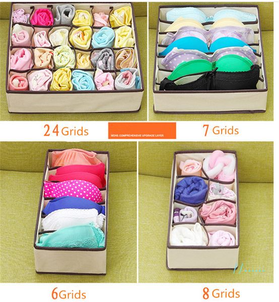 4pcs/set Underwear Organizer Bra Scarf Socks Storage Box Foldable Non Woven Closet Boxes Drawer Dividers Cube Containers Classify Bags B4252