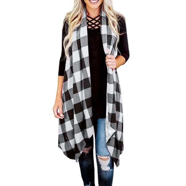 women's sleeveless coat womens vest plaid sleeveless lapel open front pockets drape lightweight vest coat women's autumn outwear, Black;white
women's sleeveless coat womens vest plaid sleeveless lapel open front pockets drape lightweight vest coat women's autumn outwear, Black;white