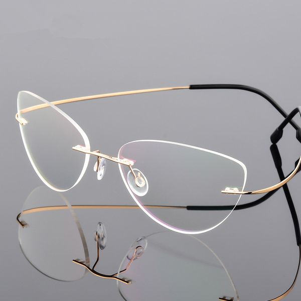 cat eye style ultra-light memory titanium alloy wired rimless myopia eyeglasses optical glasses frame men women eyewear, Black
cat eye style ultra-light memory titanium alloy wired rimless myopia eyeglasses optical glasses frame men women eyewear, Black