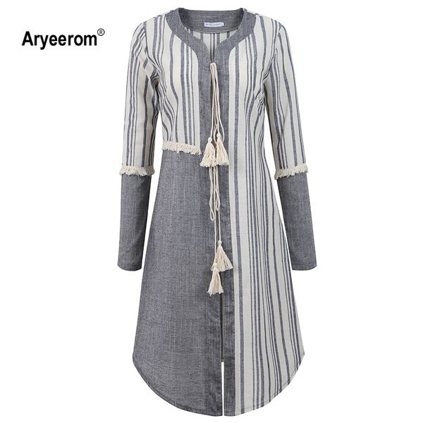 women's long striped yarn-dyed long-sleeved fringed bandage windbreaker jacket spliced tassel outwear navy blue, Tan;black
women's long striped yarn-dyed long-sleeved fringed bandage windbreaker jacket spliced tassel outwear navy blue, Tan;black