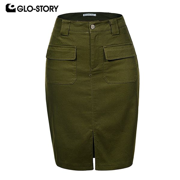 

glo-story 2019 fashion summer women denim pencil split skirt high waist work wear ladies skirts wqz-1803, Black