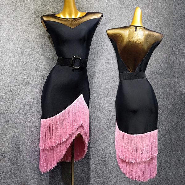 2019 new latin dress women black gauze pink tassels fringe dress tango flamengo black latin dance vdb507, Black;red
2019 new latin dress women black gauze pink tassels fringe dress tango flamengo black latin dance vdb507, Black;red