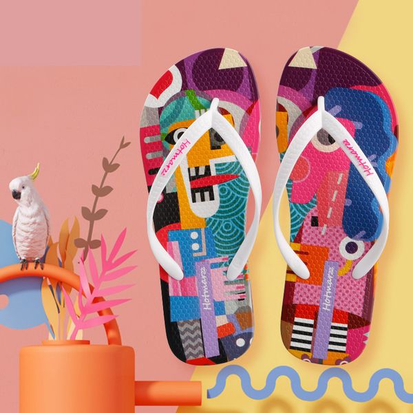 fashion graffiti flip flops women slippers 2020 non-slip flip flops bathroom slippers summer slides women shoes beach, Black