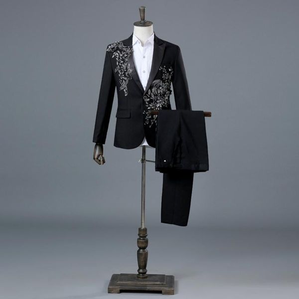 men singer's night club stage dress presides over suit bar dress stereo bilateral mosaic drill suit wedding clothes man costume, White;black
men singer's night club stage dress presides over suit bar dress stereo bilateral mosaic drill suit wedding clothes man costume, White;black