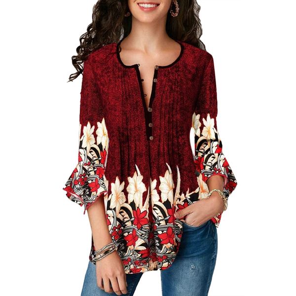 Chic Style Women Floral Print Style 3/4 Ruffled Casual Flower Sleeve V Neck Loose Button T-Shirt
Chic Style Women Floral Print Style 3/4 Ruffled Casual Flower Sleeve V Neck Loose Button T-Shirt
