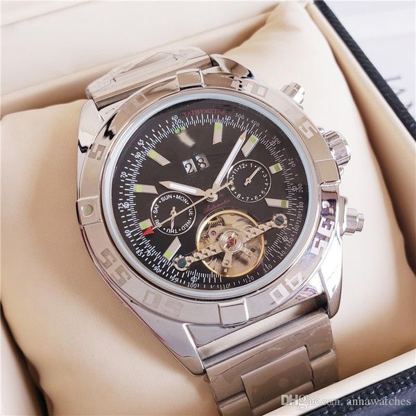 the selling men's automatic mechanical smooth classic style 50mm full-featured stainless steel strap watch business ca, Slivery;brown
the selling men's automatic mechanical smooth classic style 50mm full-featured stainless steel strap watch business ca, Slivery;brown