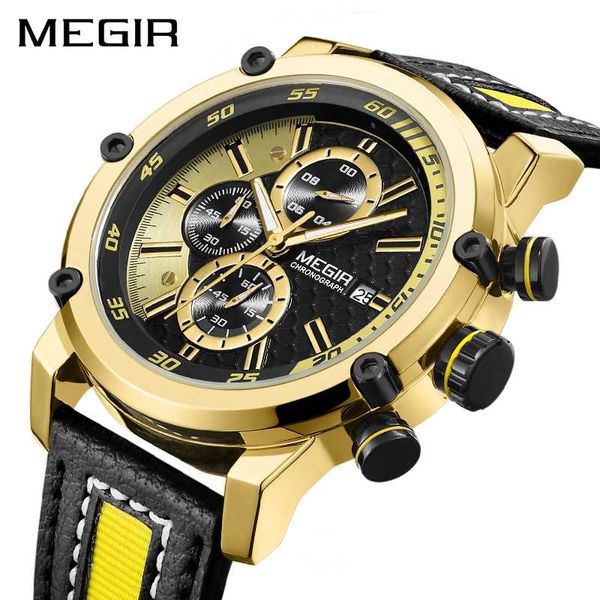 

megir sport men watch chronograph luxury quartz watches man clock army wristwatches male hour relogio masculino 2019, Slivery;brown