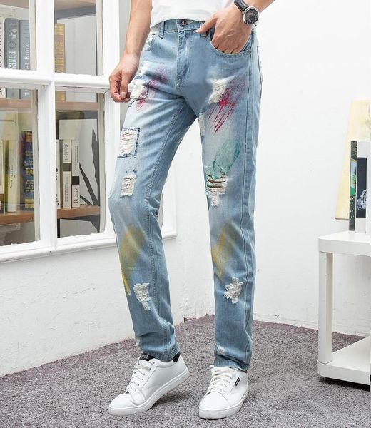 2019 brand jeans men ripped japanese style distressed hold printed skinng slim fit homme denim trousers plus size 29-38 pants, Blue
2019 brand jeans men ripped japanese style distressed hold printed skinng slim fit homme denim trousers plus size 29-38 pants, Blue