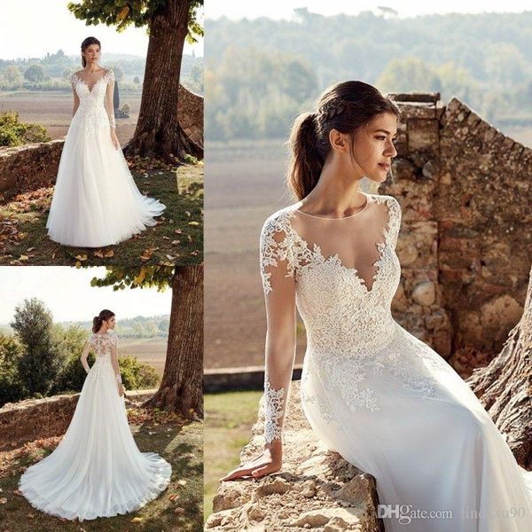 eddy k beach garden wedding dress long sleeve lace appliqued bridal gowns plus size sheer jewel neck wedding dresses, White
eddy k beach garden wedding dress long sleeve lace appliqued bridal gowns plus size sheer jewel neck wedding dresses, White