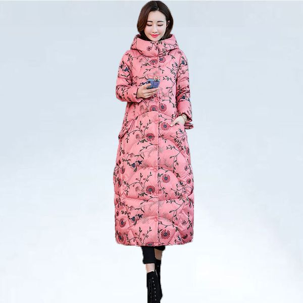 2019 x-long floral print down jacket coats women winter jacket warm parka female hooded coat cotton padded coats outerwear, Black
2019 x-long floral print down jacket coats women winter jacket warm parka female hooded coat cotton padded coats outerwear, Black