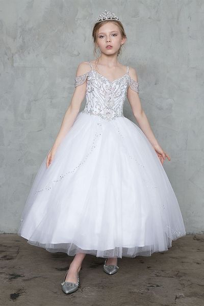 white ball gown princess girls pageant dresses 2022 straps off shoulder luxury flower girl dress beaded crystal little girl dress for weddin, White;red
white ball gown princess girls pageant dresses 2022 straps off shoulder luxury flower girl dress beaded crystal little girl dress for weddin, White;red
