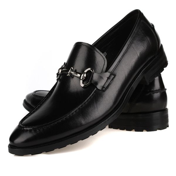 leather shoes men's style leather genuine leather wedding wear men work shoes, Black