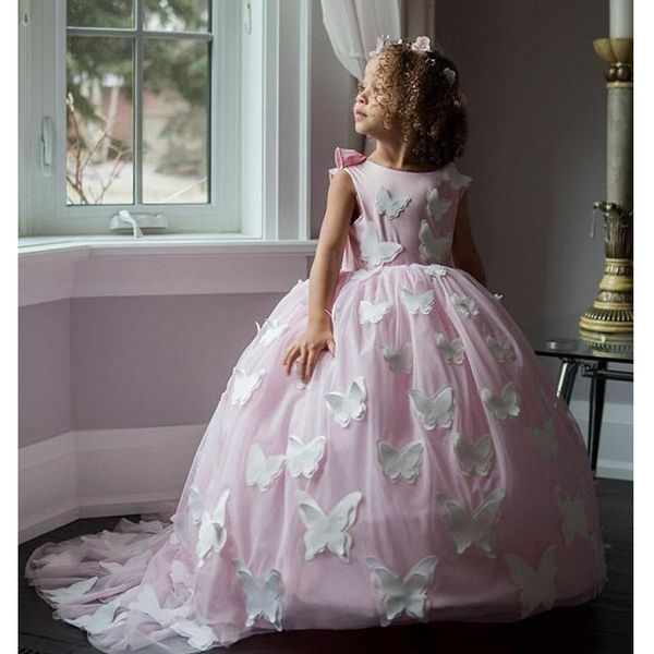 first communion party wedding flower girl dresses cute butterfly pink ball gown princess pageant little girls dress backless 2020, White;red
first communion party wedding flower girl dresses cute butterfly pink ball gown princess pageant little girls dress backless 2020, White;red