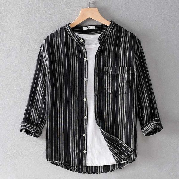 three-quarter sleeve stand collar black stripe shirts men brand fashion linen shirt for men casual comfortable shirt mens camisa, White;black
three-quarter sleeve stand collar black stripe shirts men brand fashion linen shirt for men casual comfortable shirt mens camisa, White;black