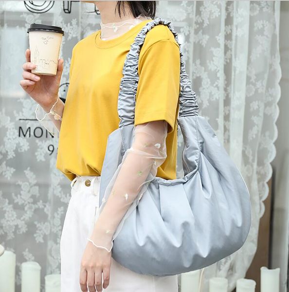 simple retro small fresh literary solid color handbag casual wild canvas fold shoulder bag