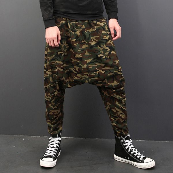 

incerun men's harem pants drop crotch baggy camouflage printed casual hip-hop joggers male trousers pantalon hombre 2019 s-5xl, Black