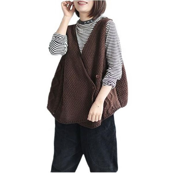 women sweater vintage knitted vests coats new solid color button casual women cloths loose sweatervests, Black;white
women sweater vintage knitted vests coats new solid color button casual women cloths loose sweatervests, Black;white