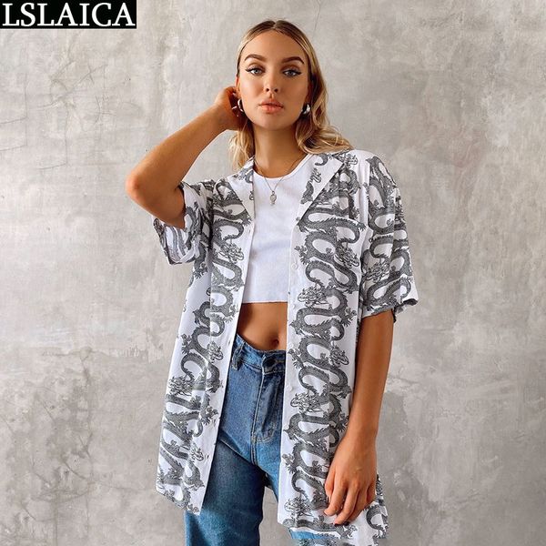 women half sleeve casual shirt women dragon print for elegant mid-length blouse femme streetwear bluzka damska, White
women half sleeve casual shirt women dragon print for elegant mid-length blouse femme streetwear bluzka damska, White
