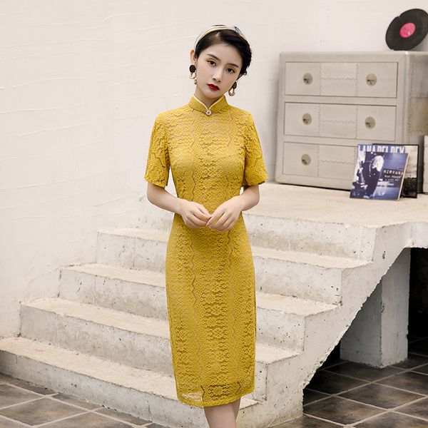 yellow chinese dress lace cheongsam elegant vintage cheongsam dress high split modern qipao women vestidos, Red
yellow chinese dress lace cheongsam elegant vintage cheongsam dress high split modern qipao women vestidos, Red