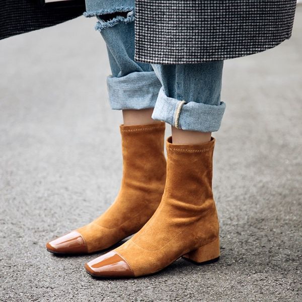 21-26.5cm length big size patchwork women boots casual fashion square head thick elastic lady korean low heel maziao, Black
21-26.5cm length big size patchwork women boots casual fashion square head thick elastic lady korean low heel maziao, Black