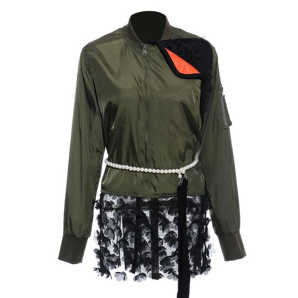 new lace zipper short loose women coat baseball jacket with belt autumn coat, Black;brown
new lace zipper short loose women coat baseball jacket with belt autumn coat, Black;brown