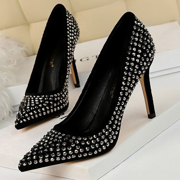 new women heels female shoes fashion stiletto high heels woman luxury party wedding shoes suede crystal pointed women pumps, Black 
new women heels female shoes fashion stiletto high heels woman luxury party wedding shoes suede crystal pointed women pumps, Black