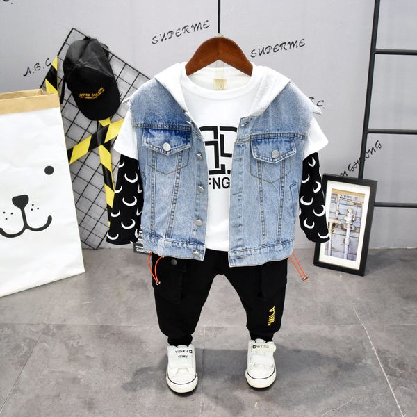 3pcs wlg boys outfits kids clothing set spring denim vest patchwork t shirt and pant set baby boy fashion clothes t200414, White
3pcs wlg boys outfits kids clothing set spring denim vest patchwork t shirt and pant set baby boy fashion clothes t200414, White
