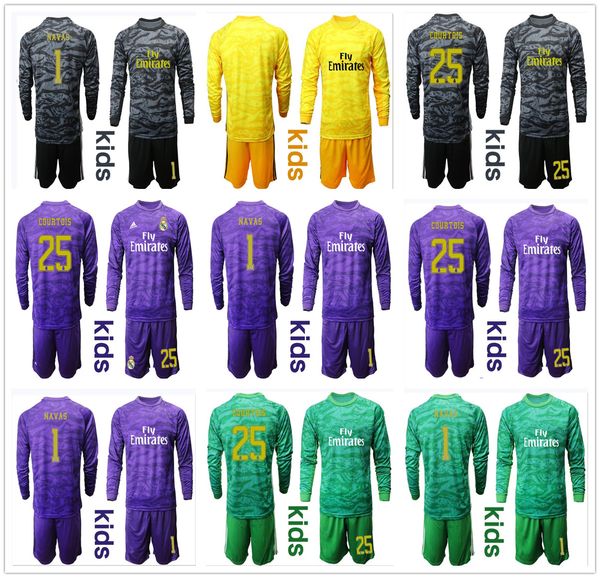 

2019 2020 kids youth long sleeve #13 courtois real madrid goalkeeper soccer sets kits boy children areola football uniform set, Black
