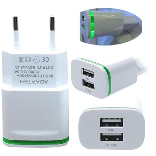 2.1A 5V LED USB Adapter 2.1A 5V LED USB Charger EU Plug Charger Universal IPhon Samsung