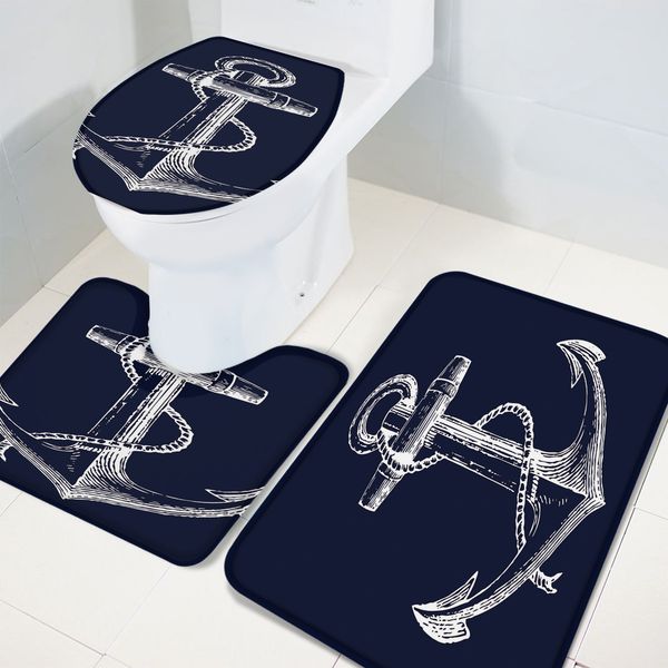 3 pieces bathroom set simple anchor blue bottom bath set toilet cover mat pedestal rug non-slip bathroom rug set
3 pieces bathroom set simple anchor blue bottom bath set toilet cover mat pedestal rug non-slip bathroom rug set
