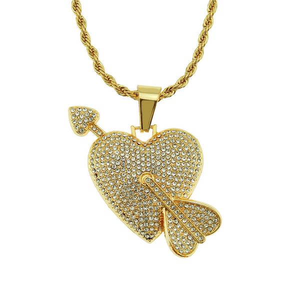 new iced out arrow through heart pendant necklaces rope chain gold color bling cubic zircon men hip hop jewelry, Silver
new iced out arrow through heart pendant necklaces rope chain gold color bling cubic zircon men hip hop jewelry, Silver