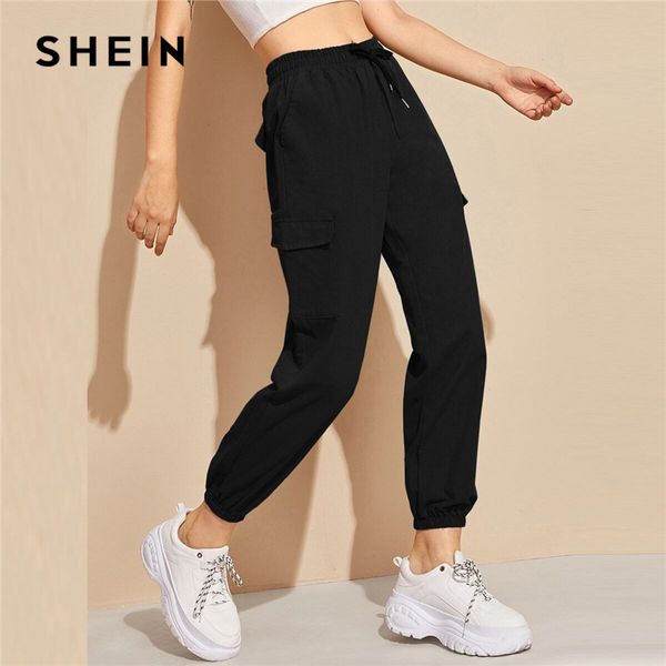 shein black flap pocket drawstring waist sweatpants sporting pants women spring high waist long carrot trousers cropped pants, Black;white
shein black flap pocket drawstring waist sweatpants sporting pants women spring high waist long carrot trousers cropped pants, Black;white