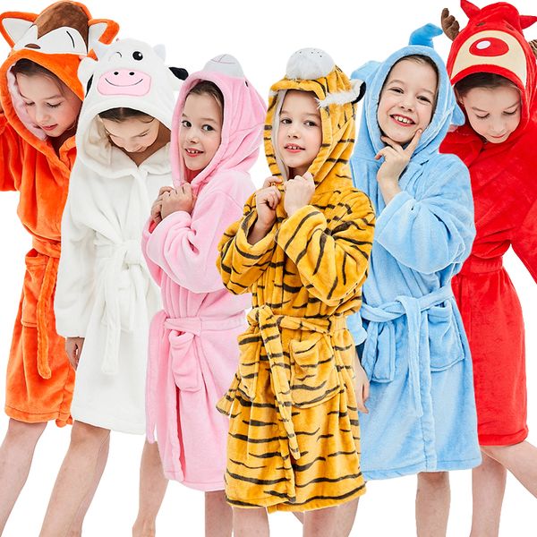 

kids robes bathrobe flannel cartoon boys girls unicorn pajamas animal hooded bath towel baby nightwear children sleepwear robes, Blue;red