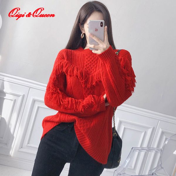 qiqi&queen solid red loose tassels casual pullover sweaters women 2019 winter bottoming sweaters elegant korean style pullovers, White;black
qiqi&queen solid red loose tassels casual pullover sweaters women 2019 winter bottoming sweaters elegant korean style pullovers, White;black